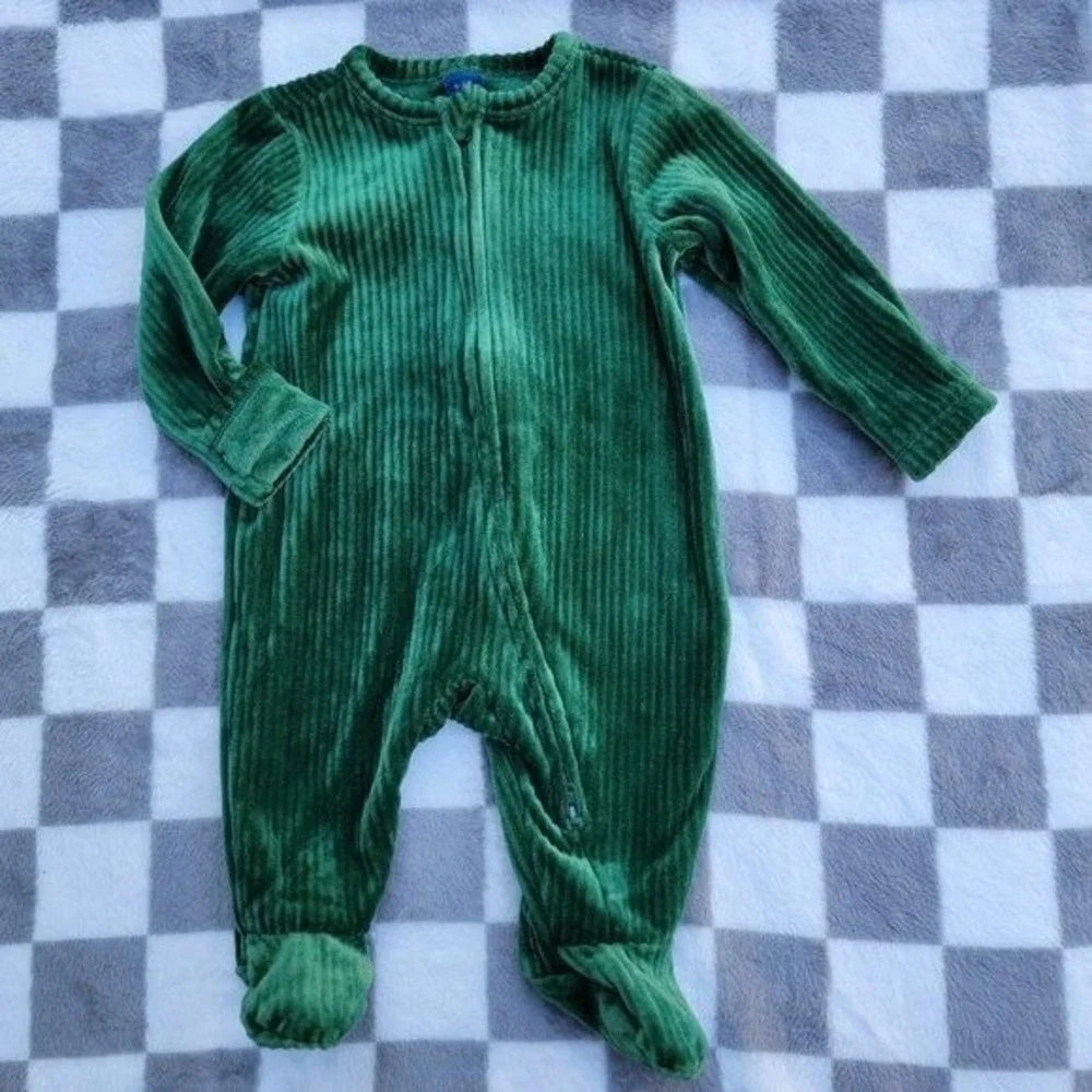 Old Navy Green Velour Ribbed Zip‎ Footie Romper Size 0-3m Sleeper